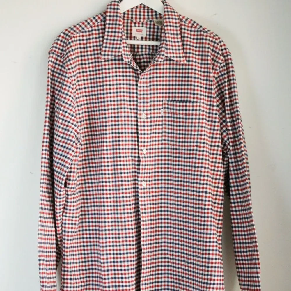 NWOT LEVI's Red Blue Checkered Print Button Up Casual Shirt XXL